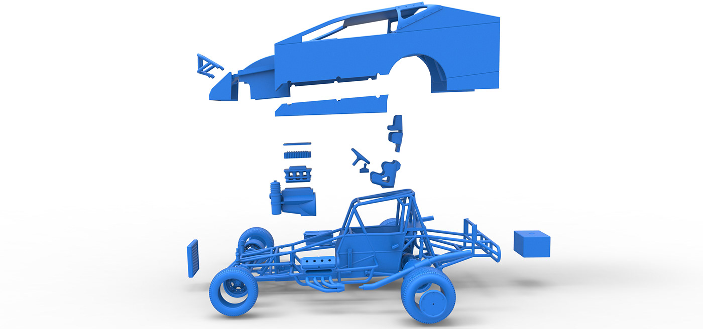 dirt modified toy 3D printable v8 dirt modified stock car dirt race car super dirt car