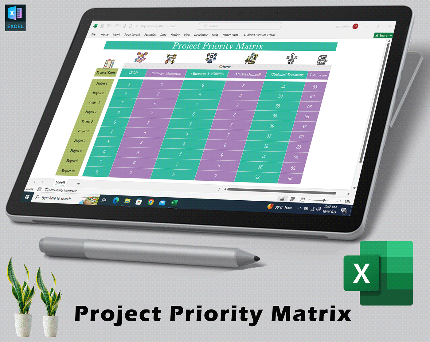 Excel template business Project decision tracker design task management corporate