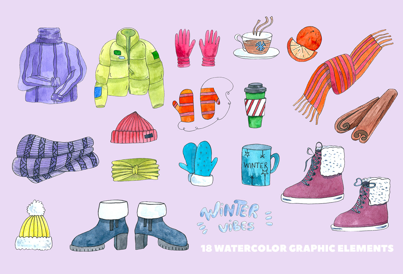 bundle clothes creative market ILLUSTRATION  pattern violet watercolor watercolour winter Wrapping paper