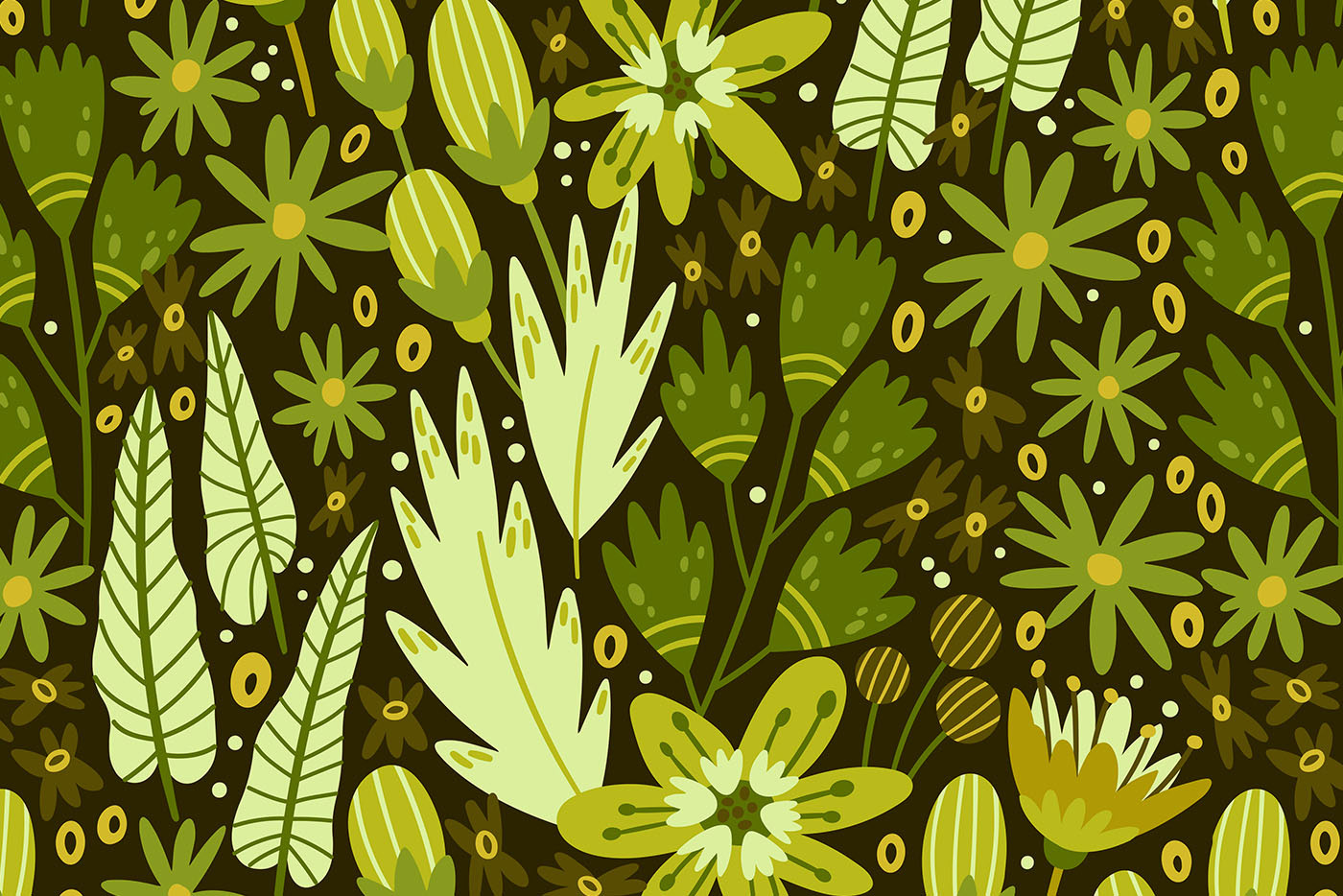 Forest Secret Life Pattern by Mona Monash. Floral pattern with flowers and  leaves