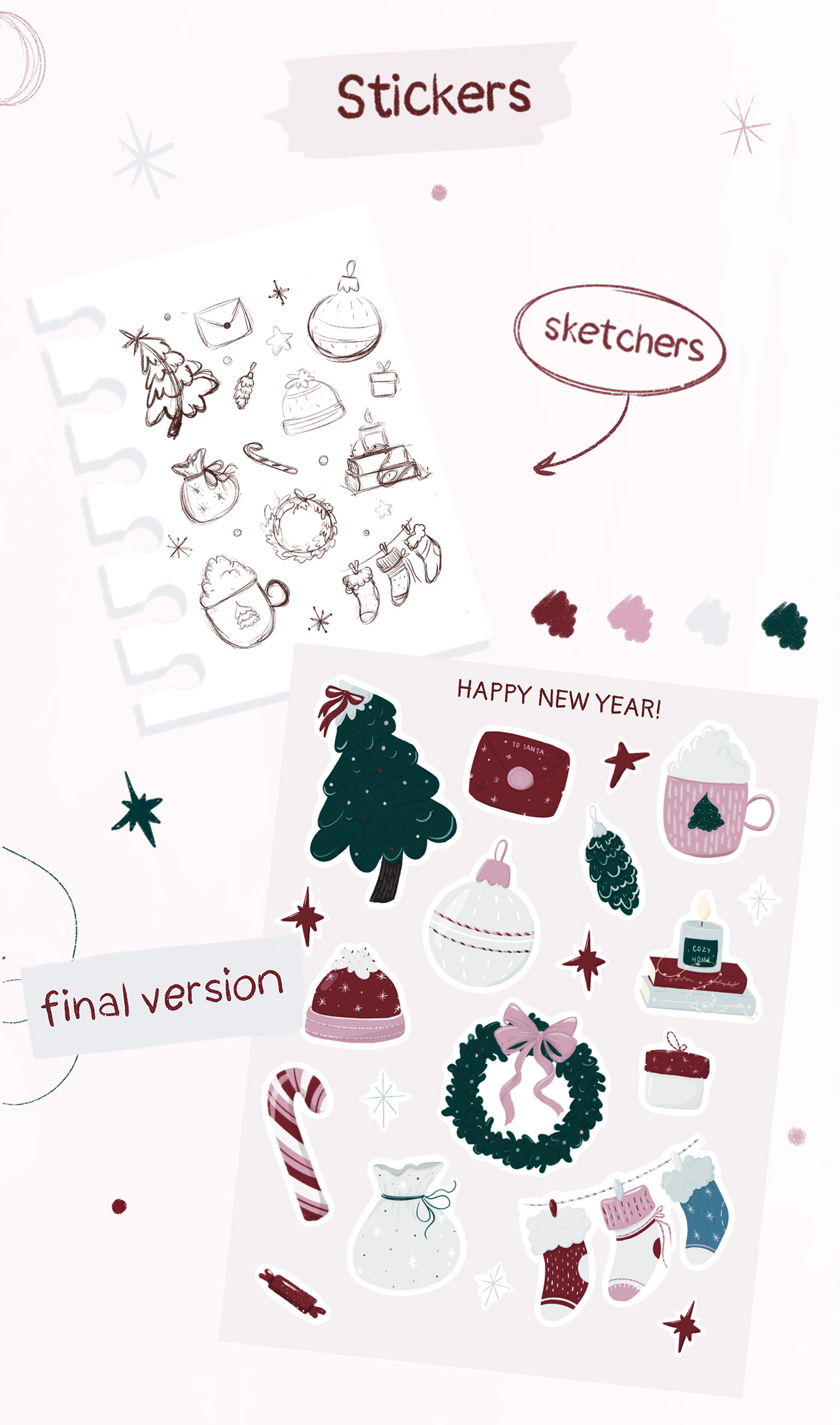design ILLUSTRATION  postcard Sticker Design sticker pack Character design  Digital Art  Christmas Holiday present