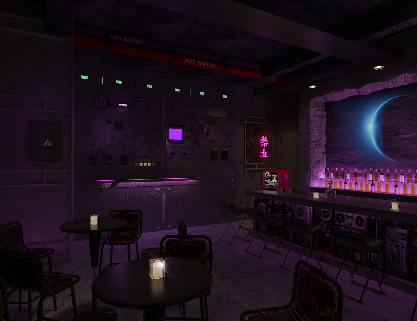 bar Cyberpunk indoor Space design