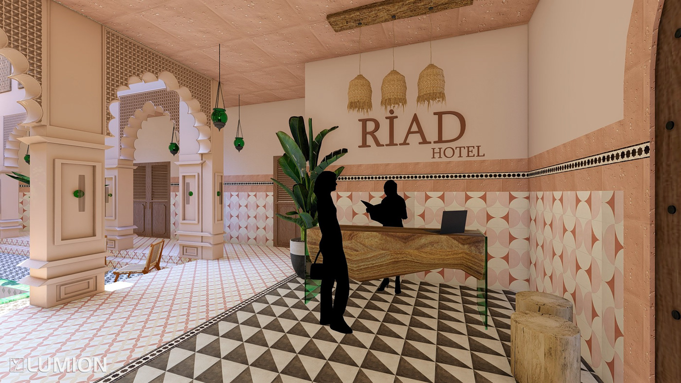 hotel Morocco Moroccan arabic tasarım design interior design  architecture Render ICM