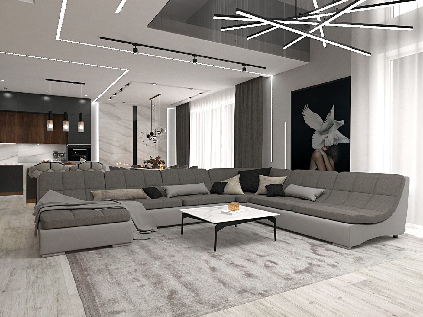3dsmax CGI Interior interior design  kitchen living room modern Render visualization vray