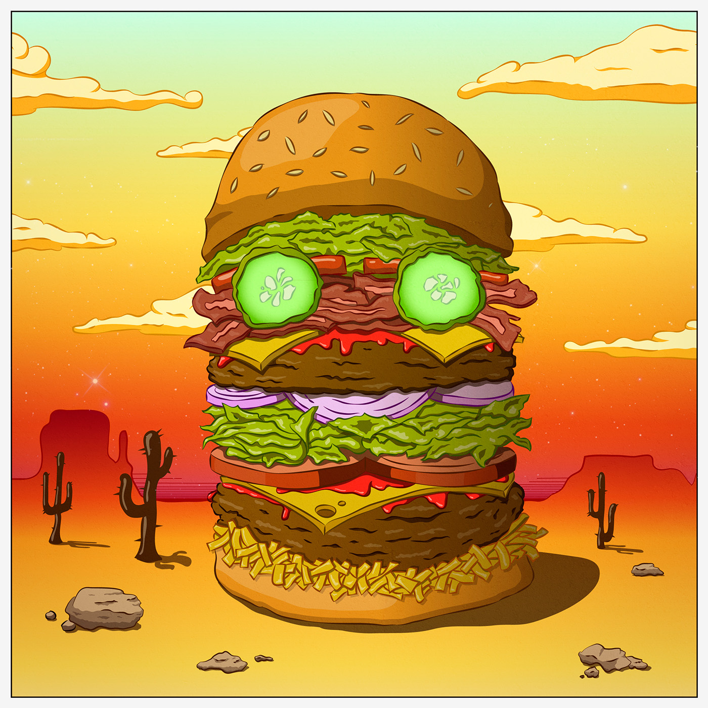 burger,toppings,desert, Cactus,face,Totem,meat,Fast food,Food ,fat,unhealth...