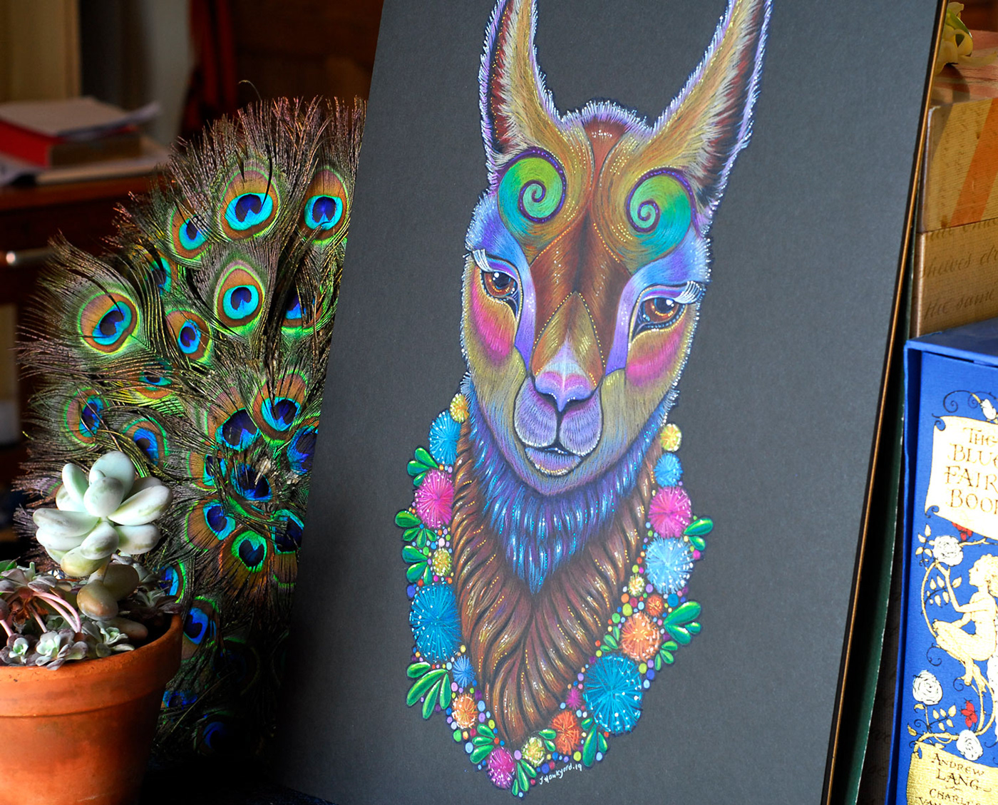 llama llama art coloured pencil art