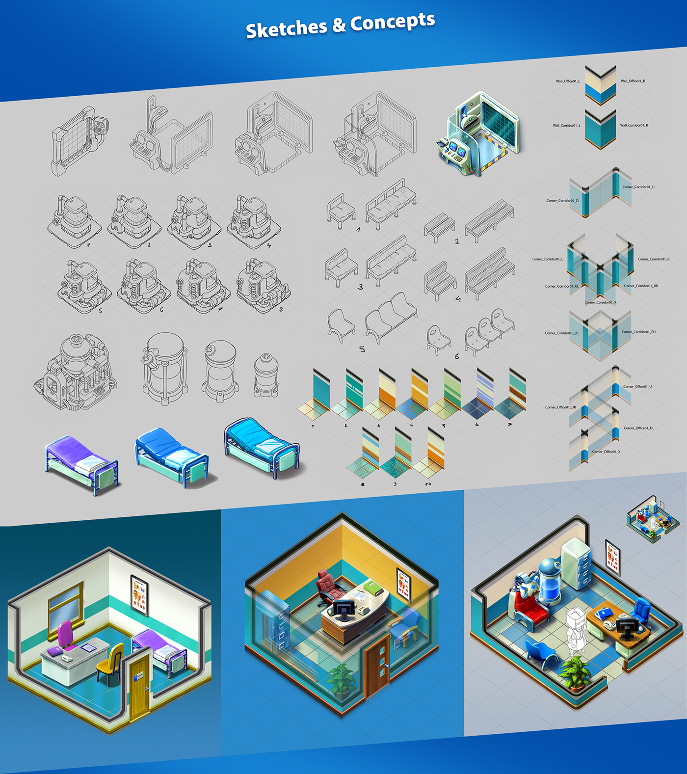 hospital concepts assets mobile game F2P Isometric top down 2D maszrum