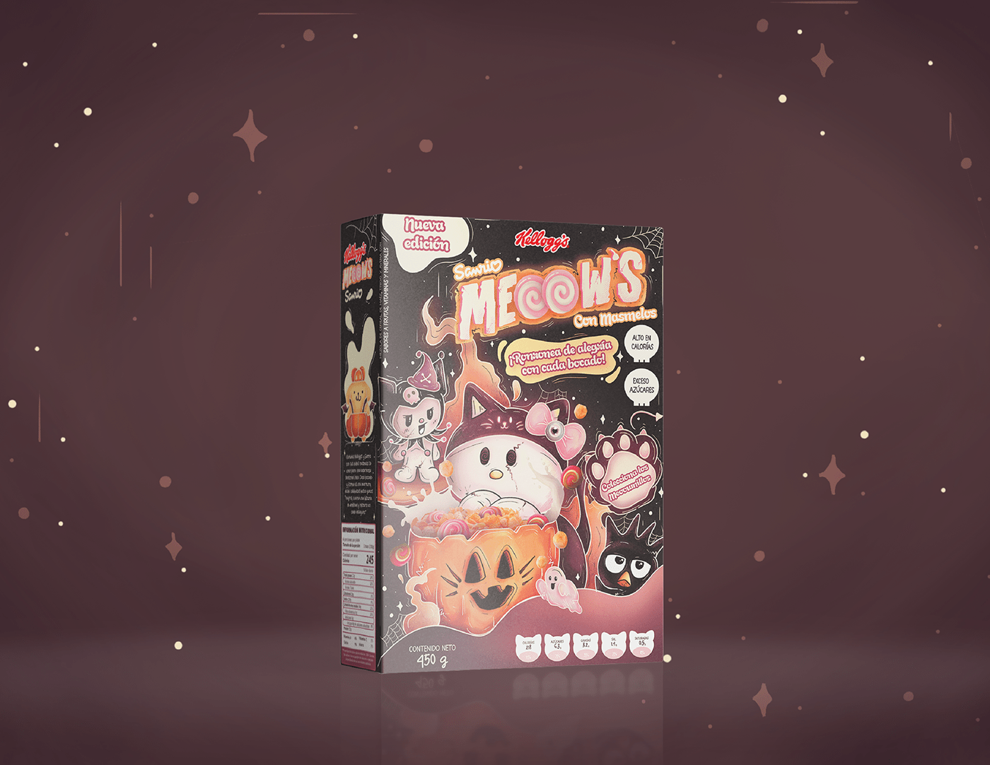 Halloween hello kitty caja de cereal Sanrio ilustracion meow photoshop Illustrator