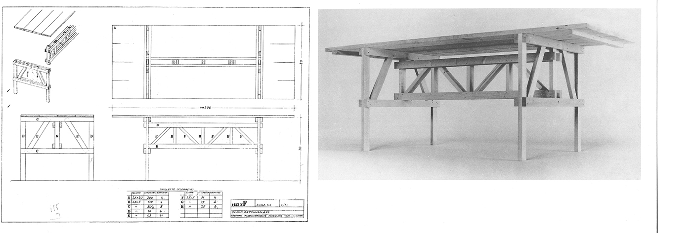table multifonctions Office Enzo Mari wood model