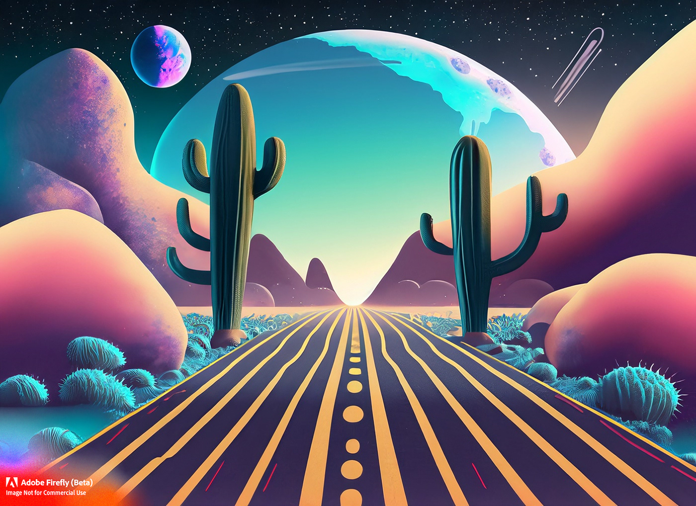 highway cactus Space  desert interstellar ai Ai Art artificial intelligence generative Digital Art 