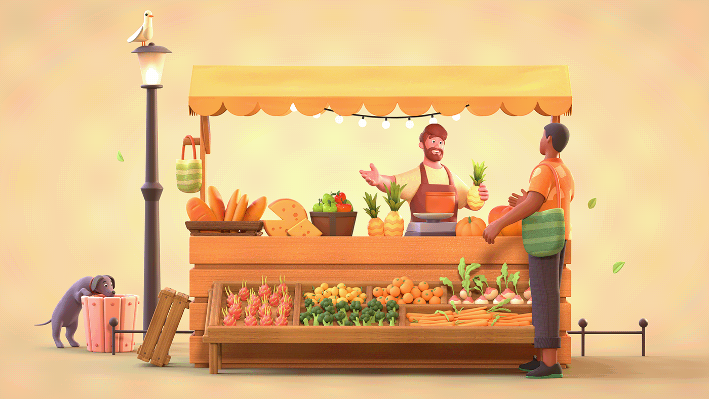 Food  farmers market noodles 3D 3D model Render cinema 4d Illustrator ILLUSTRATION  arnold