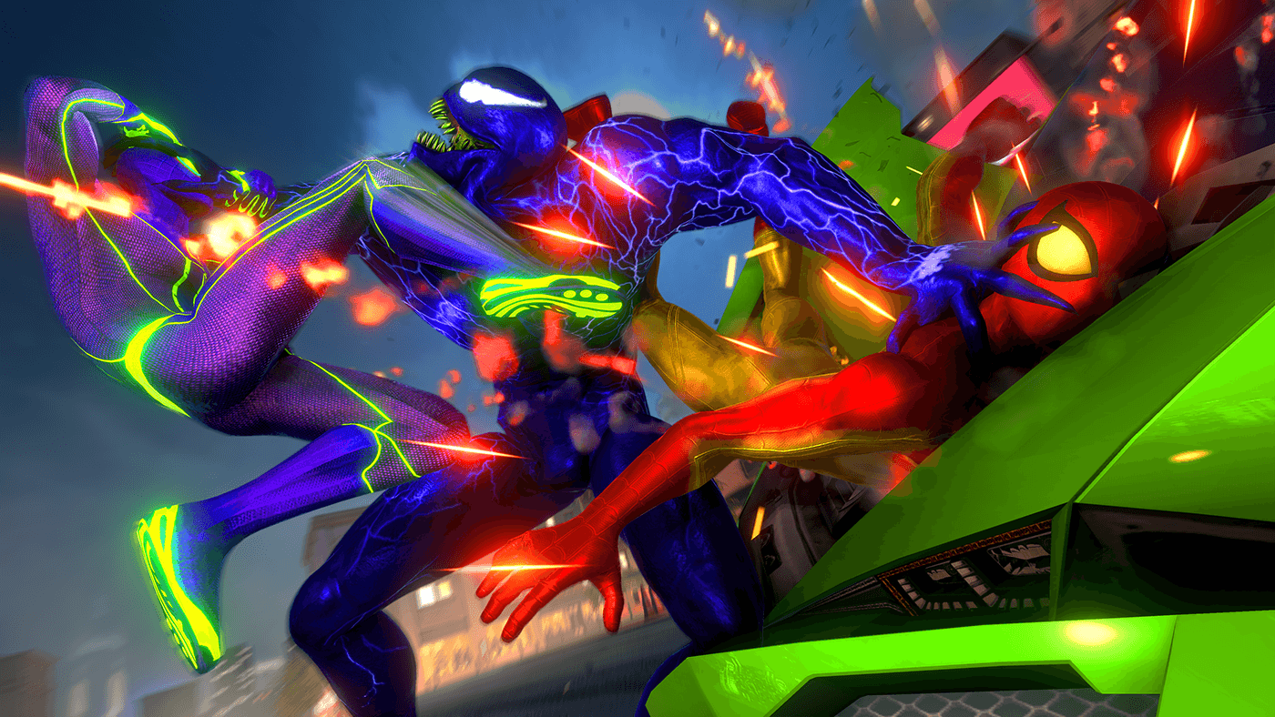 venom game superhero game fighting game shooting game graphic design  game design  game renders 3D Rendering Marvel Super Heroes Spiderman game