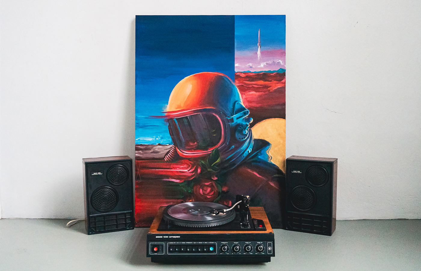acrylic Austronaut binding canvas design lost package painting   Space  vynil