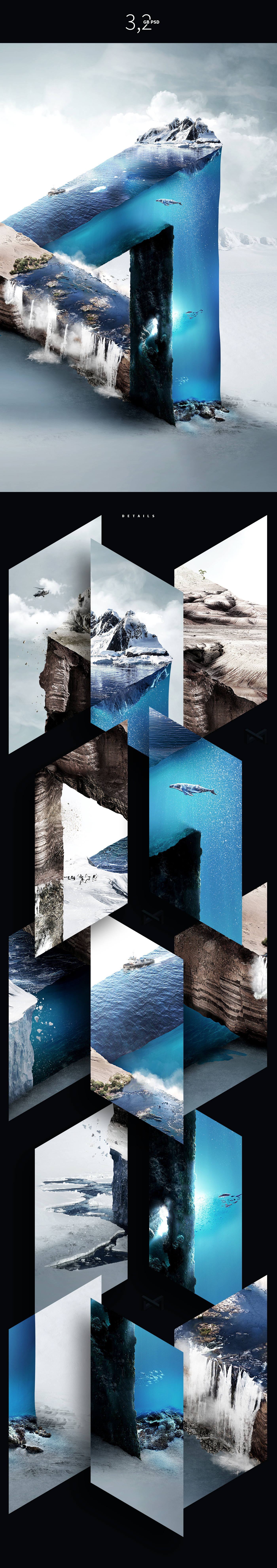 key visual Isometric Landscape Adobe Photoshop adobe stock sea Ocean sand mountain ice