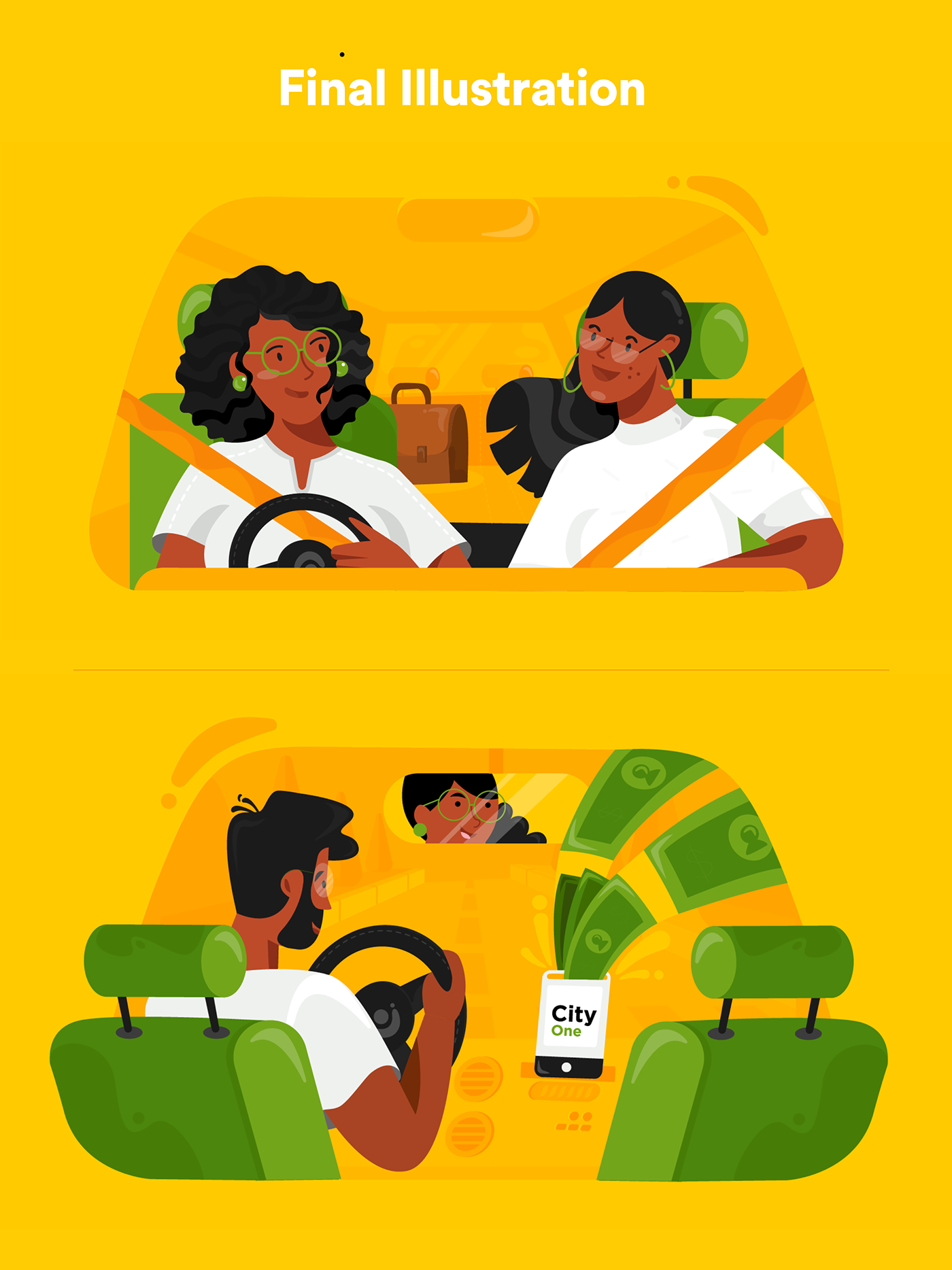 ILLUSTRATION  gif vector Illustrator girl cab taxidriver women UI ux