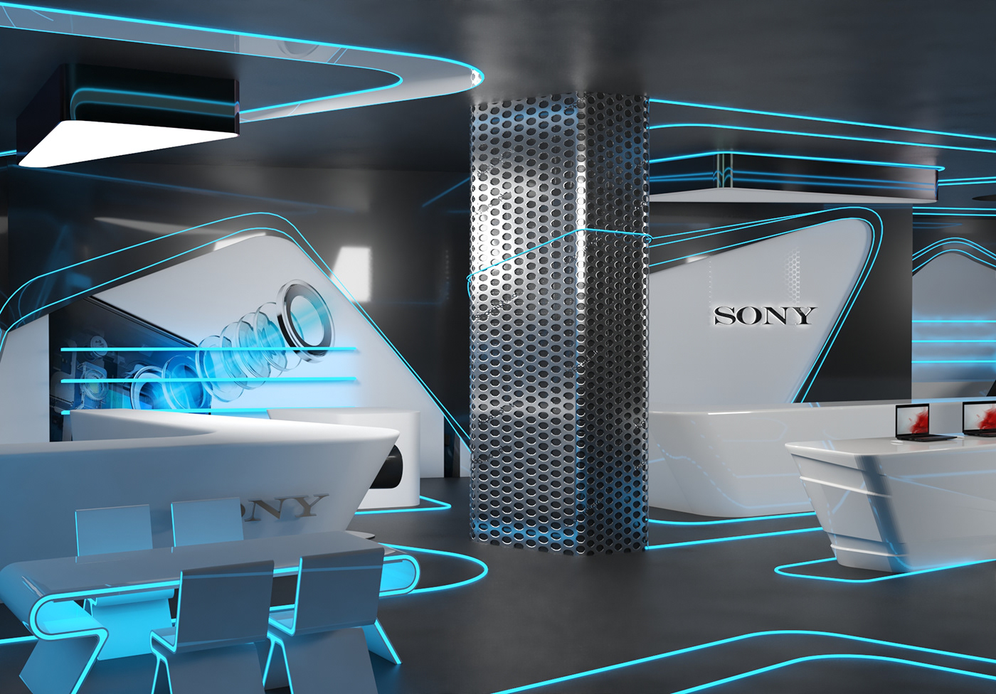 3ds max 3D 3d modeling Sony design Design Project futuristic fine art interior design  Electronics store