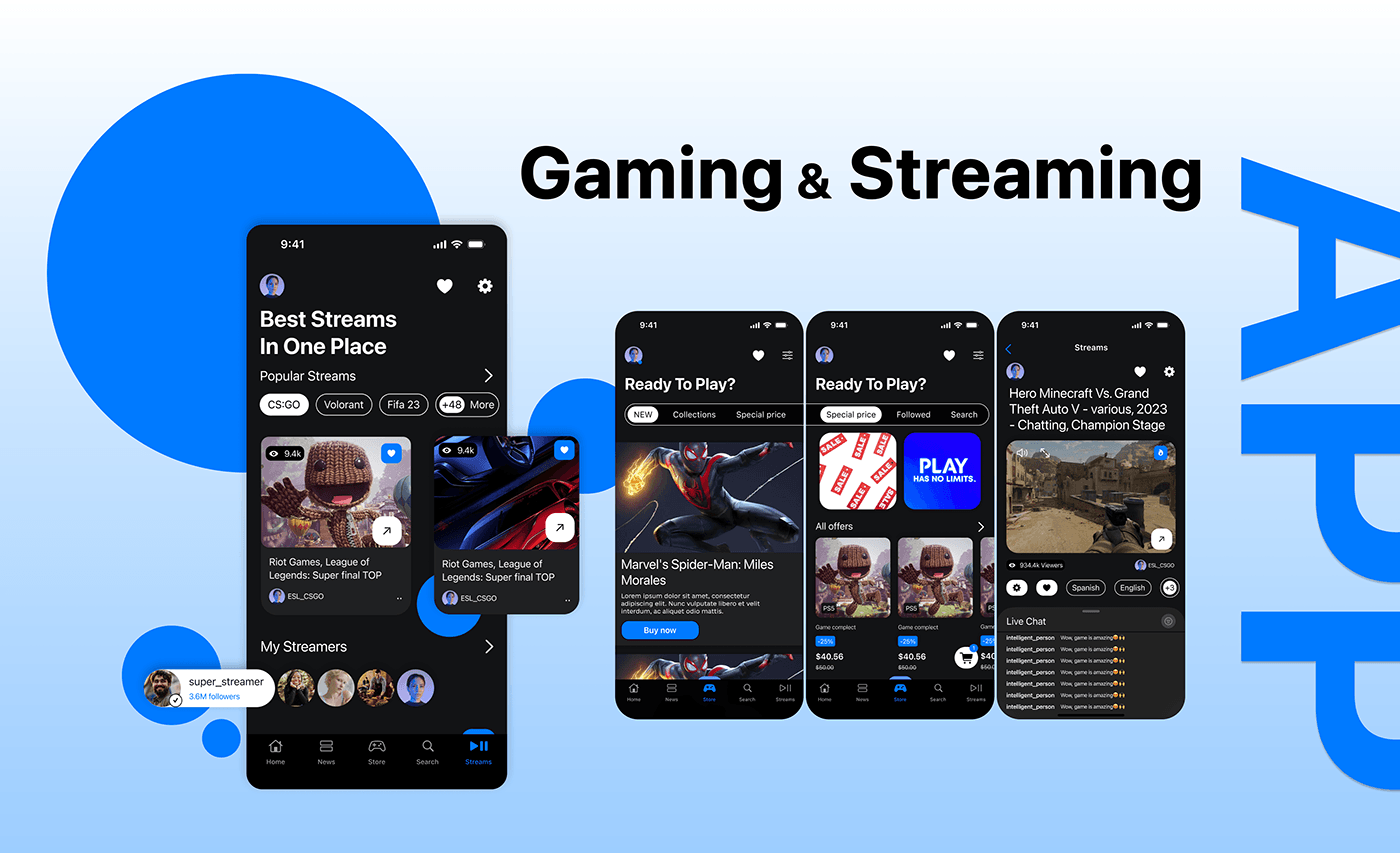ui design UI/UX Mobile app Gaming stream store game design app design