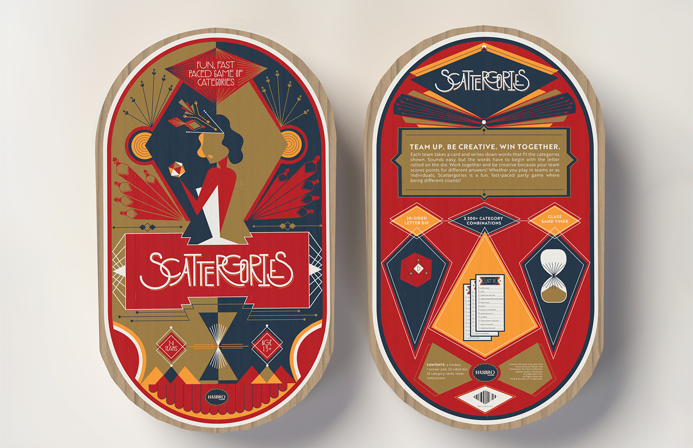 art deco board game dimensions game design  ILLUSTRATION  package design  Packaging scattergories