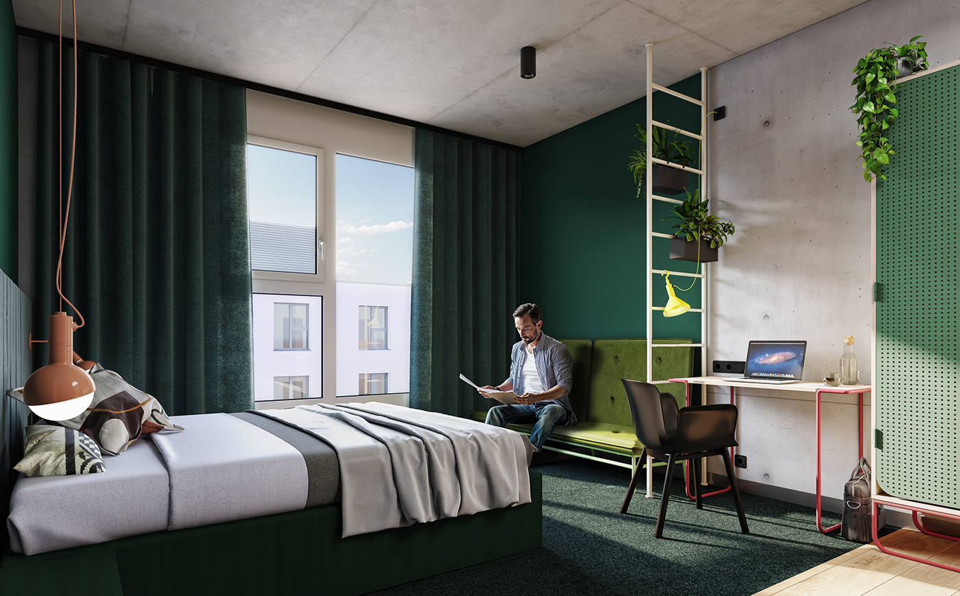 archviz basecamp CGI hostel hotel Interior interior design  rendering student visualization