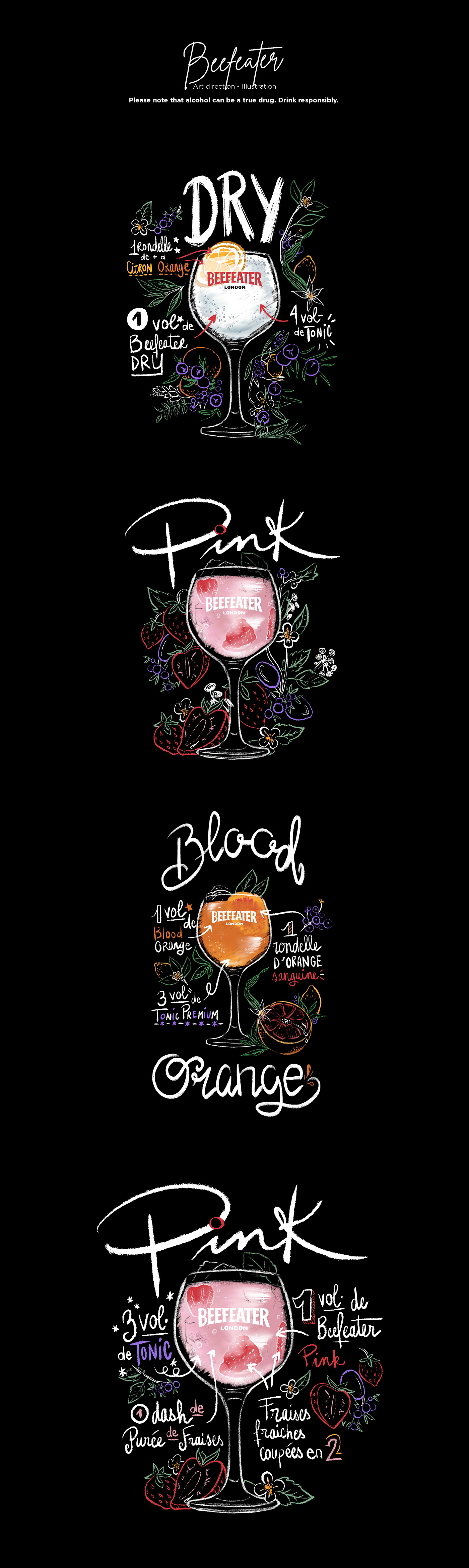 ILLUSTRATION  blackboard chalk beefeater pernod ricard alcohol recipe infographic
