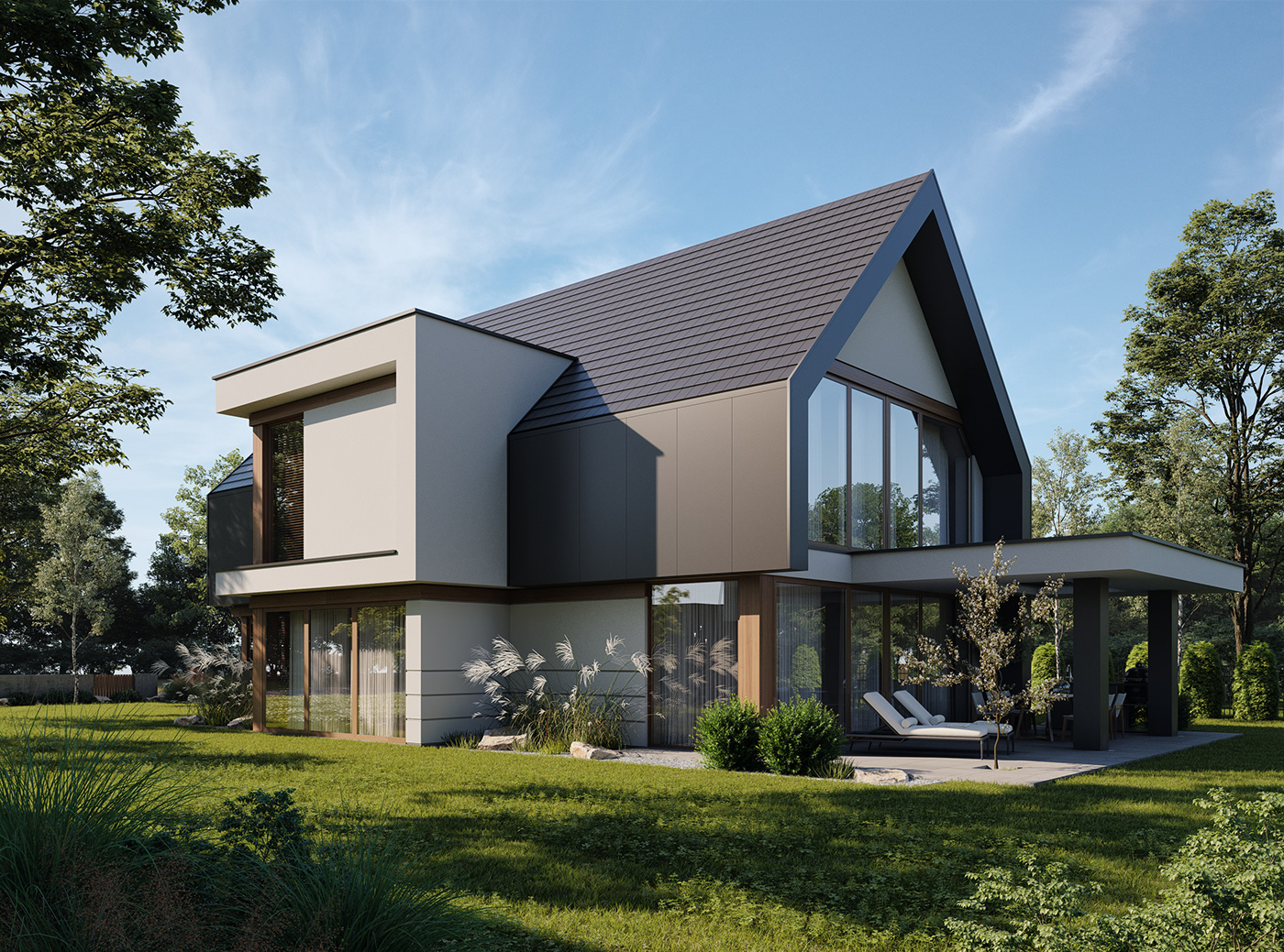 Exterior Render exterior visualisation modern house small house SUNNY DAY