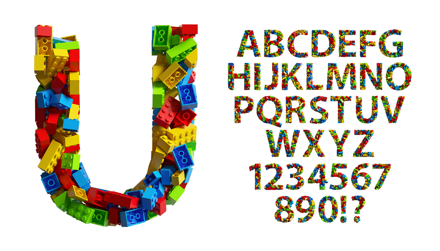handmadefont Octane Render Cheese bones LEGO stone lettering yellowimages type font