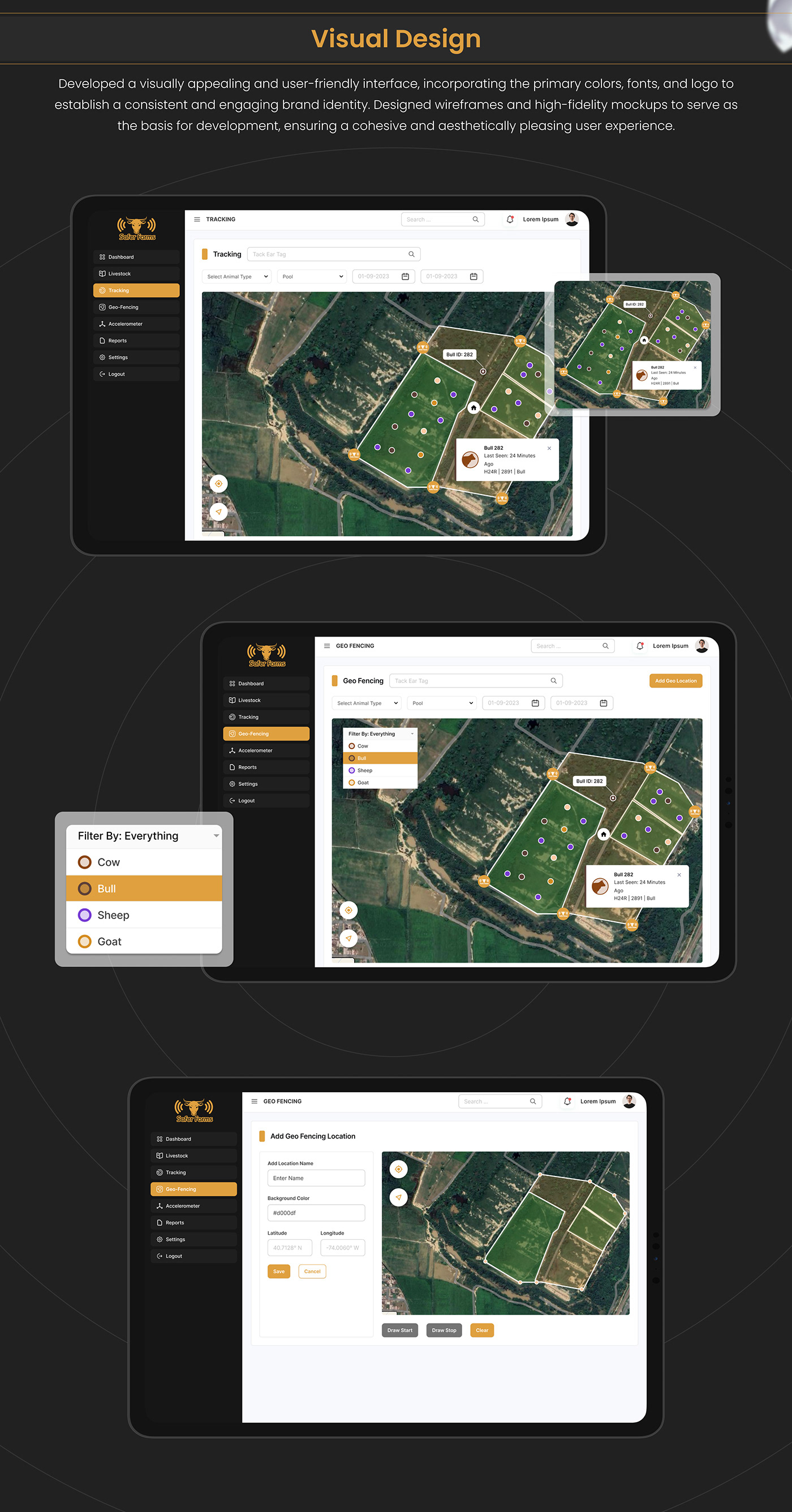 figma design Web Design  UIUX design geo fencing web app livestock tracking app