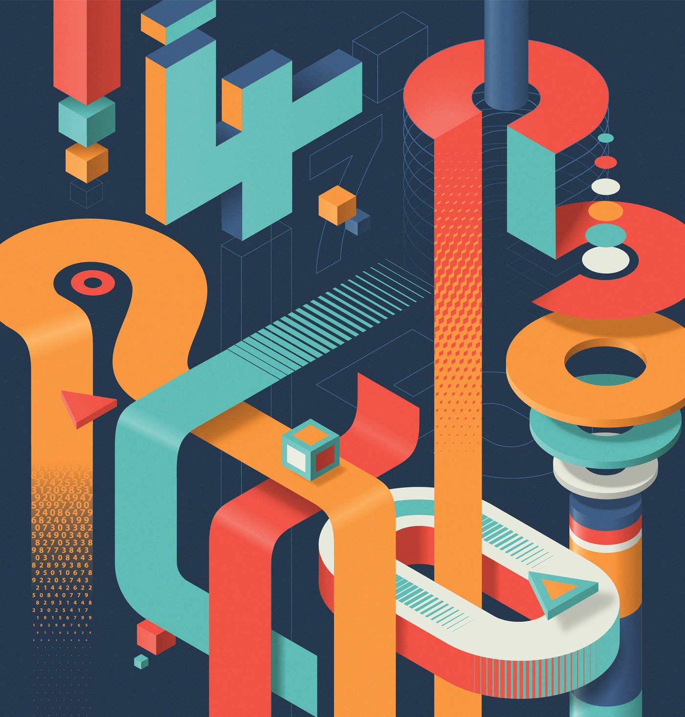 ILLUSTRATION  typography   numbers shapes new scientist print Isometric editorial science