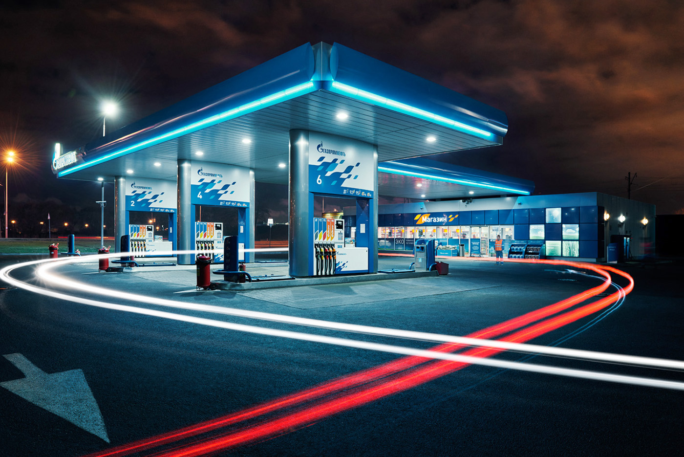 Gazprom fuel petrol petrol station Russia Gas Filling station fuelling night car Cars