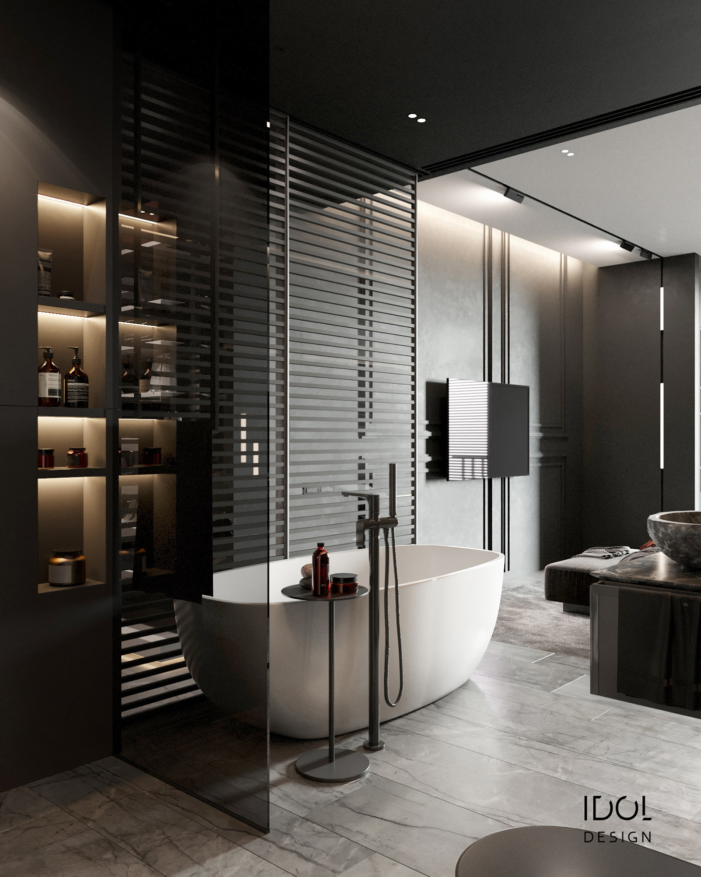 3D Visualization bathroom bedroom dark bedroom interior design  renderer wardrobe дизайн интерьеров дизайн спальни
