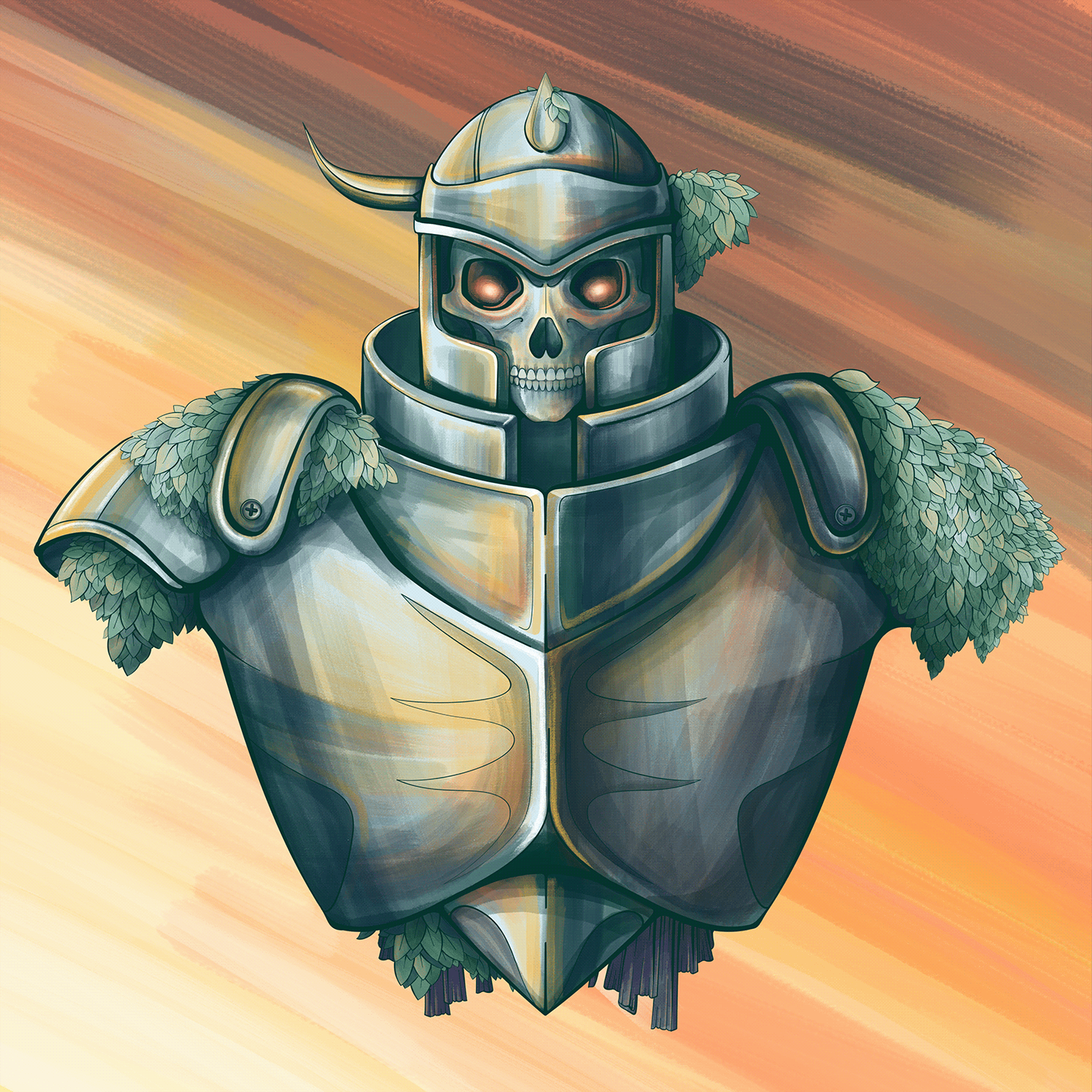 Final Painting of suit of armor with leaves growing out, based on ancient hero from zelda.