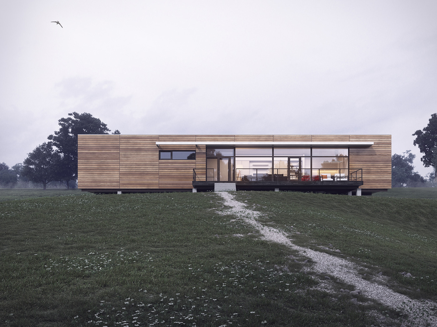 modular house private house visualisations house Wood façade single family residence