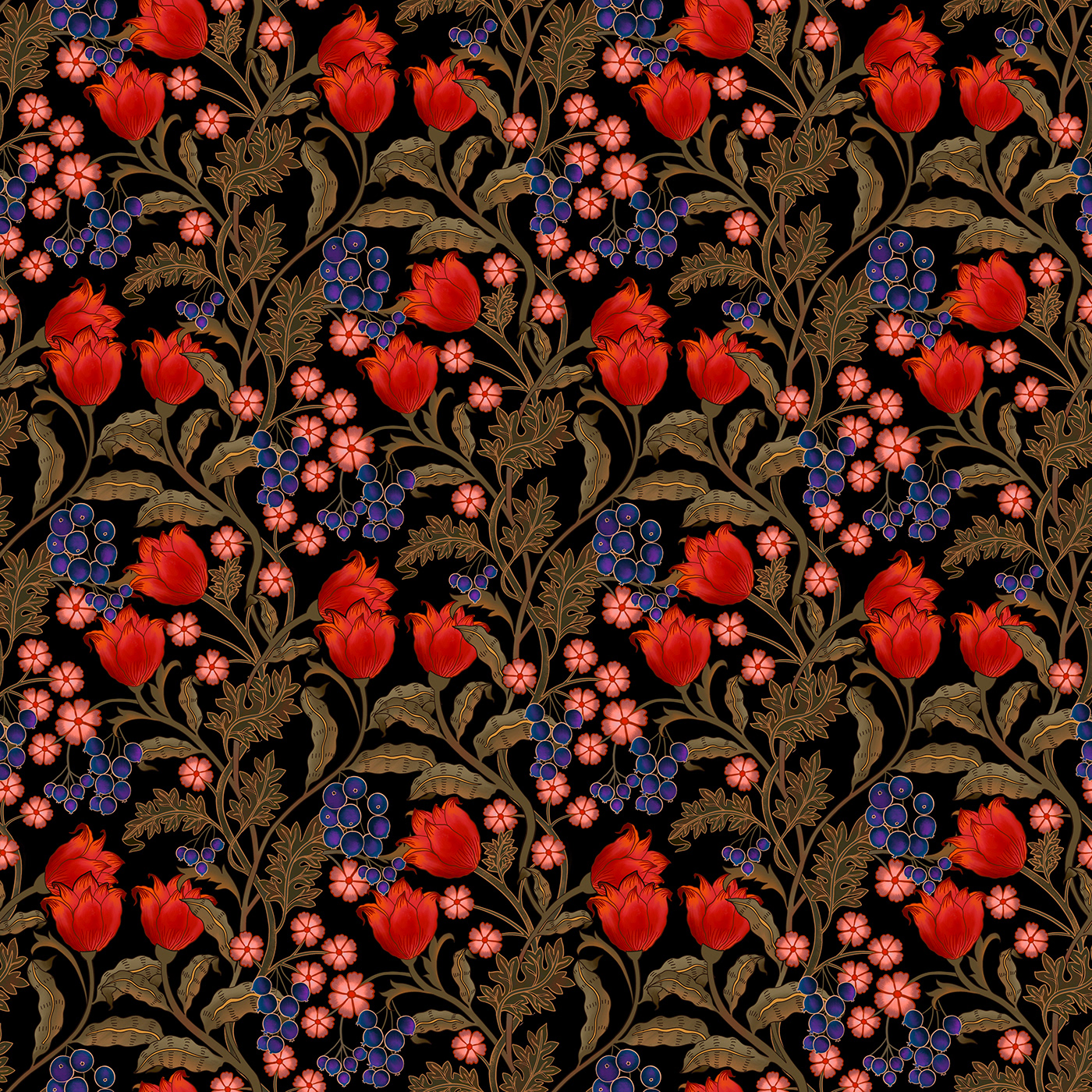 arts and crafts classic pattern fruit garden historic pattern ILLUSTRATION  Procreate Surface Pattern william morris