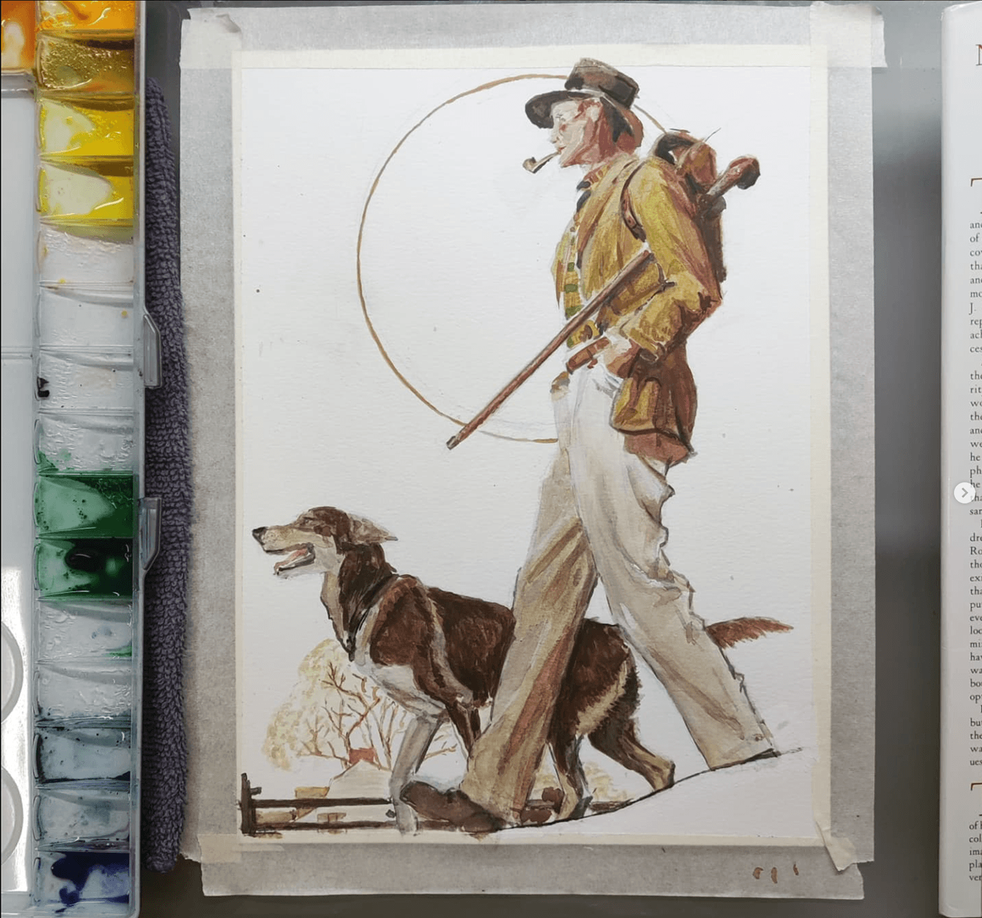 TRADITIONAL ART norman rockwell gouache watercolor painting  
