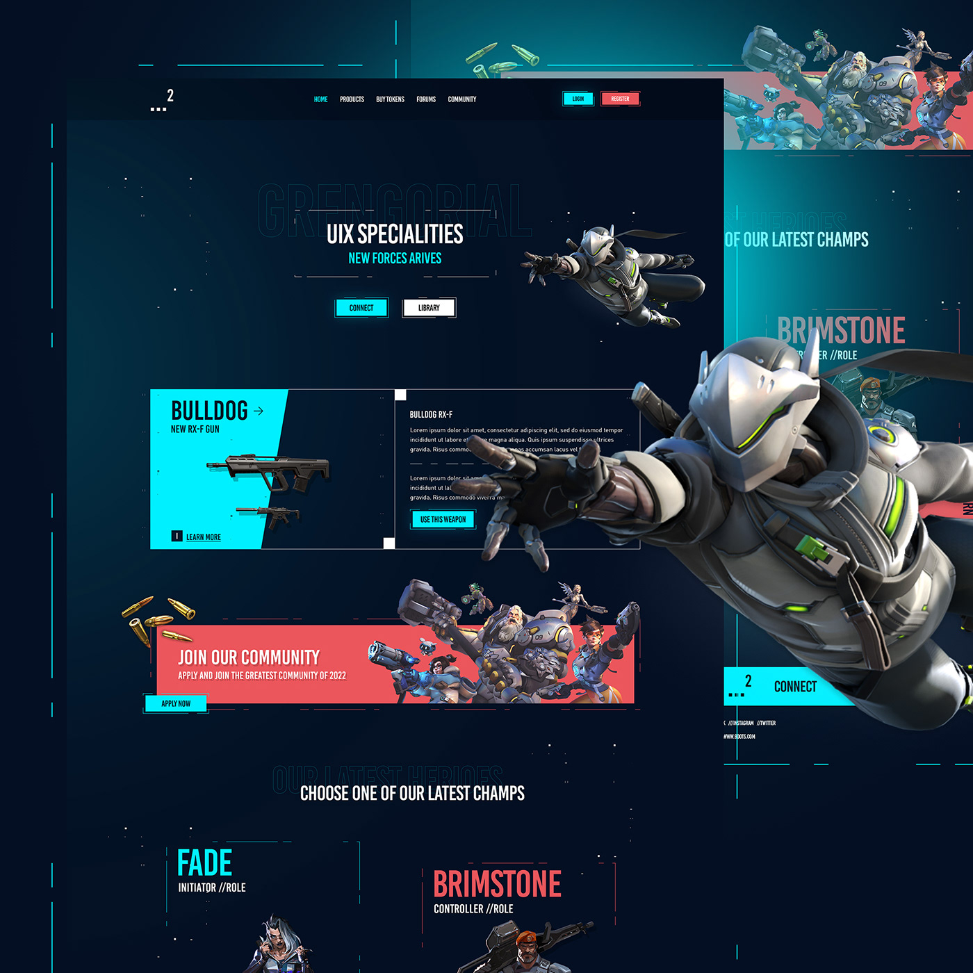 clan community esports Gaming graphic design  landing page overwatch 2 ui design Valorant Web Design 