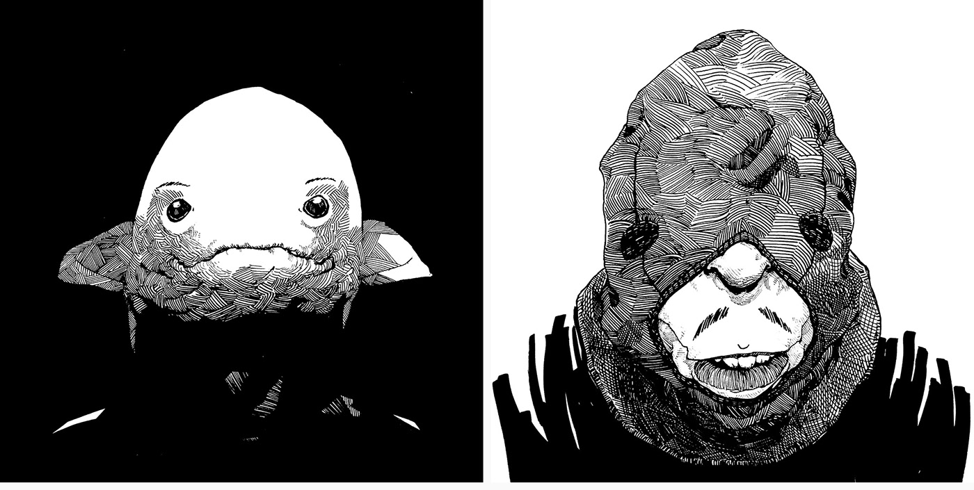 ILLUSTRATION  sketch ink blackandwhite crosshatching weird underground Character design  Drawing  face