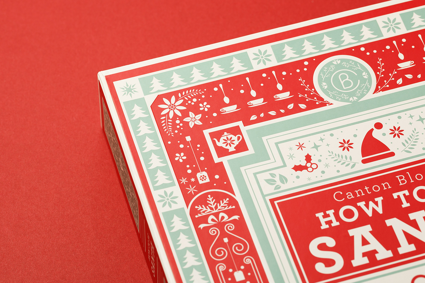 Christmas tea red green deco book box santa icons graphic