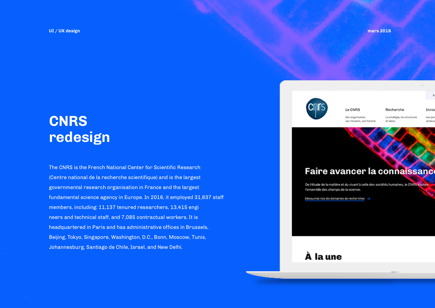 CNRS Webdesign direction artistique recherche scientifique organisme public Français blue White redesign