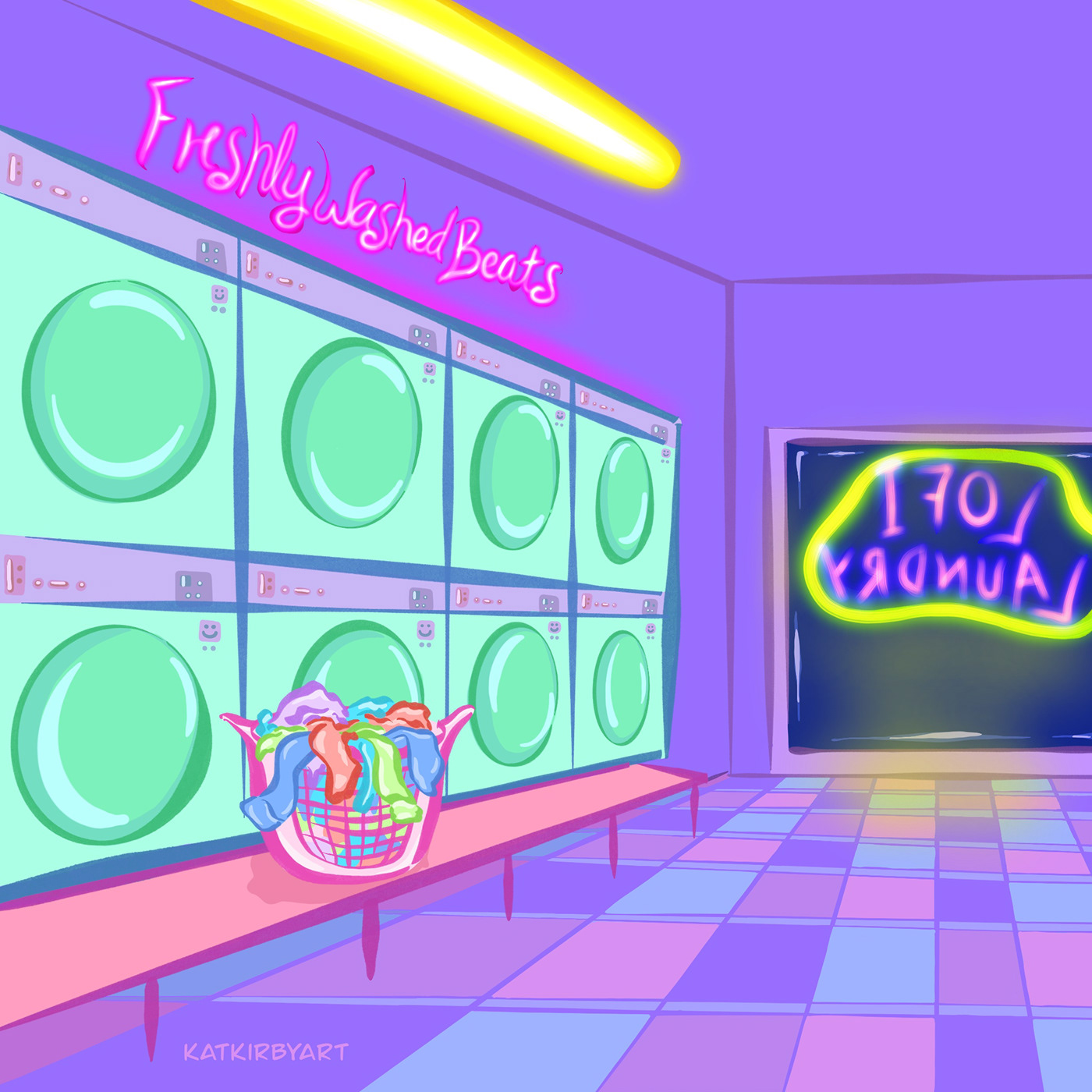 80svibe Drawing  ILLUSTRATION  kawaii aesthetic laundromat lofi aesthetic neon Retro stylized