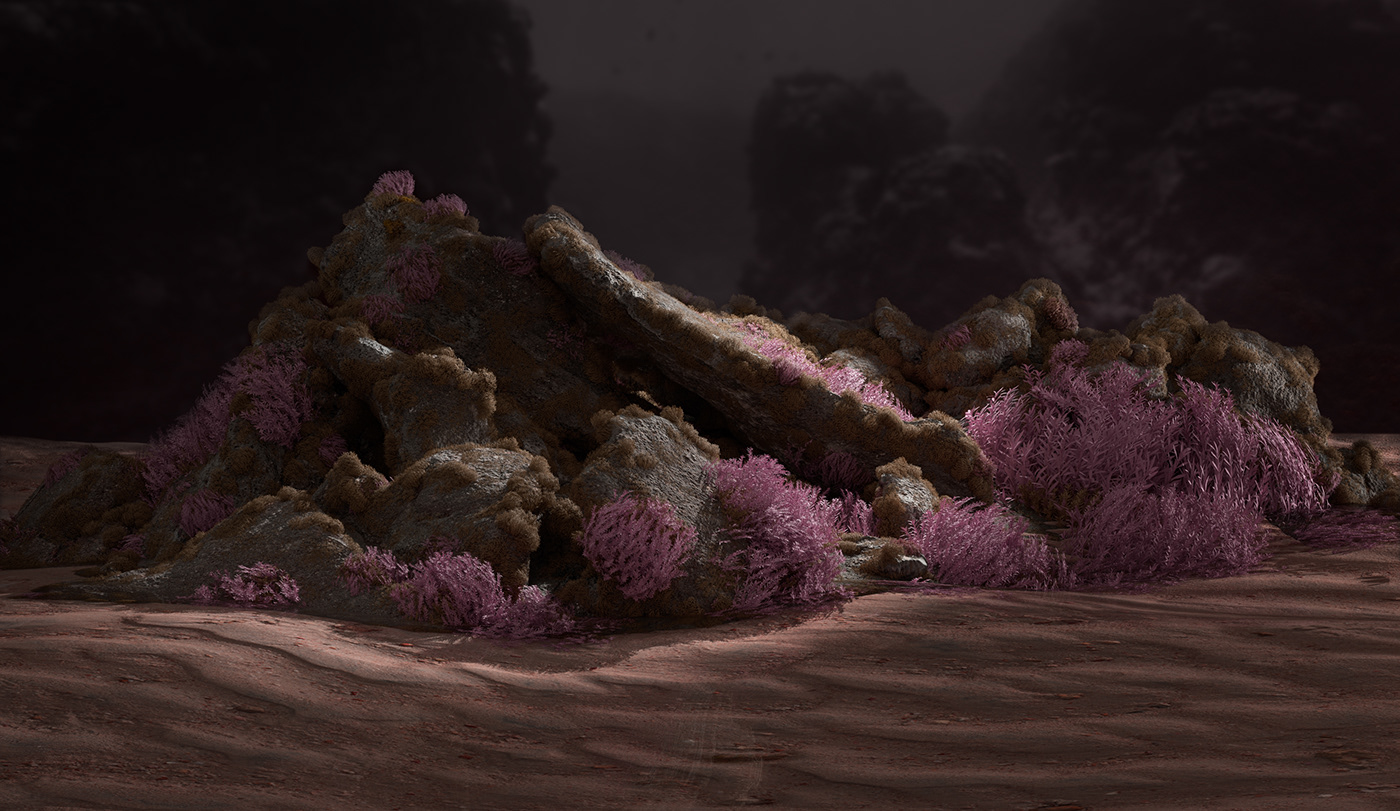 3D artwork c4d CGI colorful coral organic rock seabed visual
