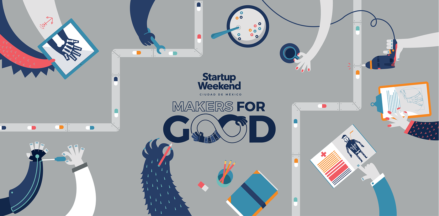 #illustration #makers #hackers #startup #startupweekend #Logo #monsters #Tech #geek #Robots  #hero #pattern entrepreneurs