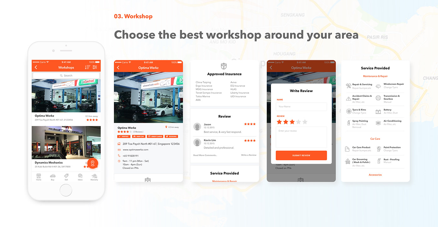 UI ux mobile app car Marketplace sell buy search Workshop