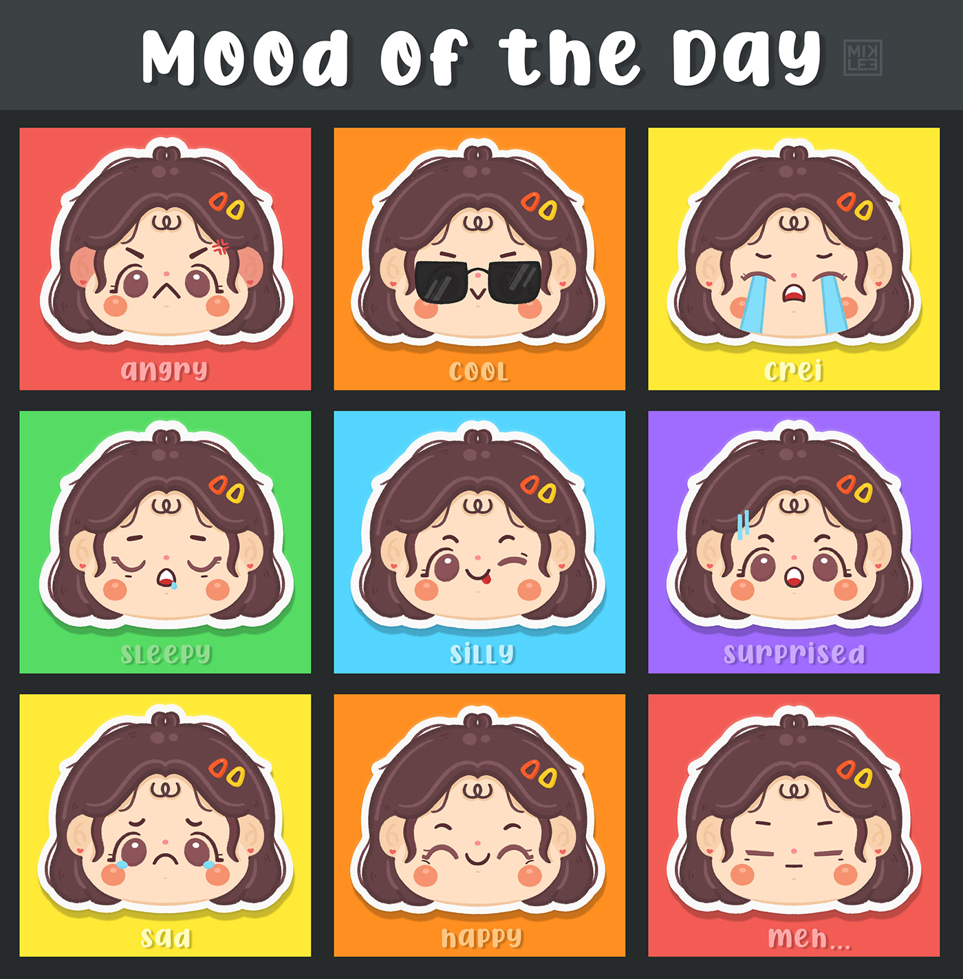 angry cool Cry happy meh moods sad silly sleepy surprised