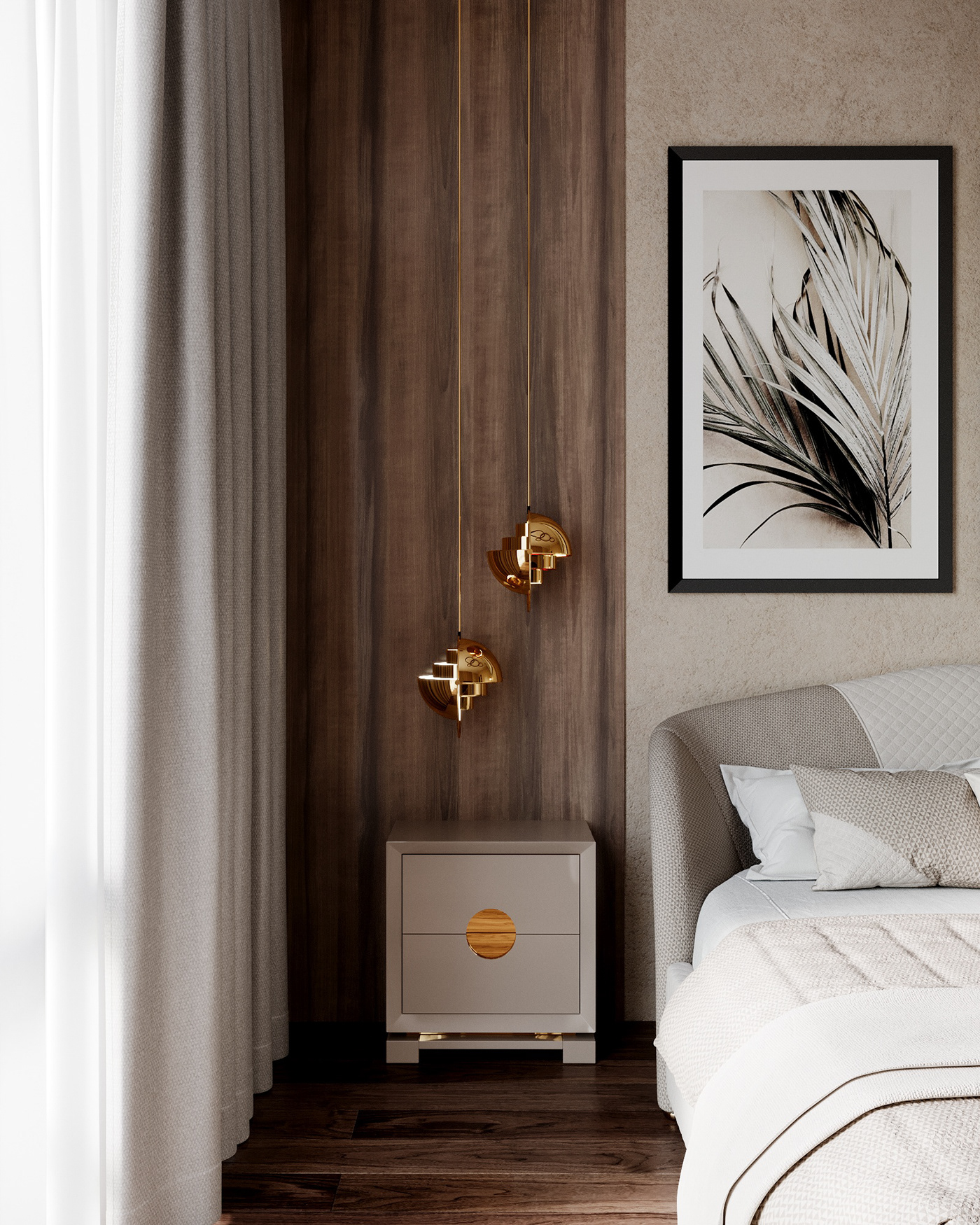 3dsmax bed bedroom design Interior light coloured Picture Plant visualisation wood
