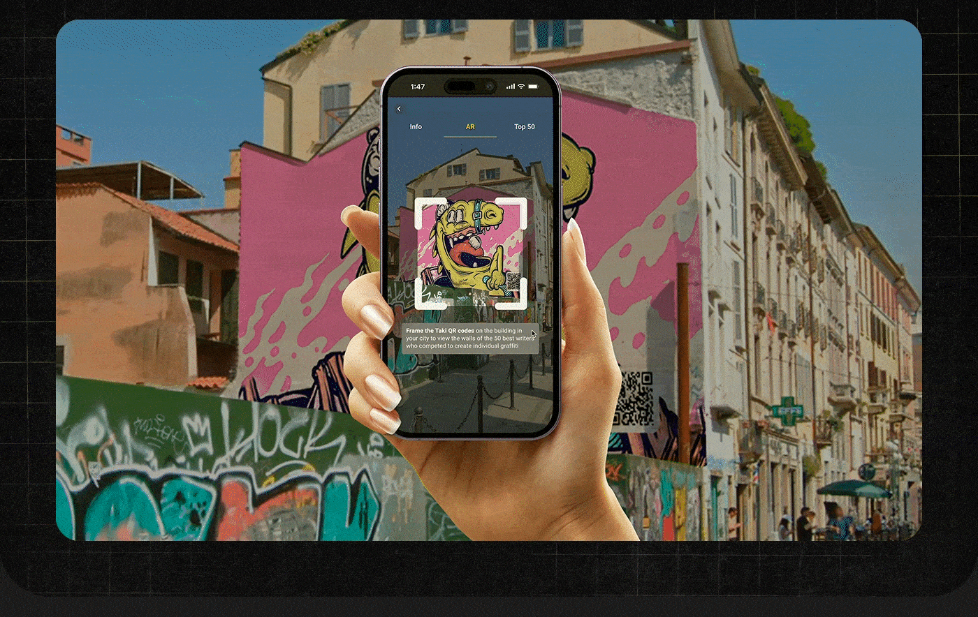 app Figma UI/UX Street Art  Social media post writers ied augmented reality dark prototype