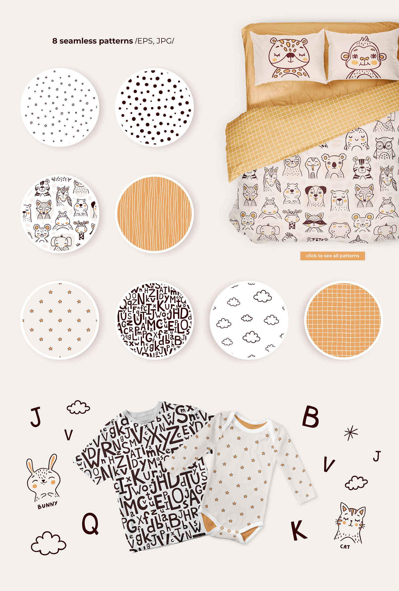 adobe illustrator alphabet bohemian nursery boho children illustration cute animals Graphic Designer seamless pattern vector