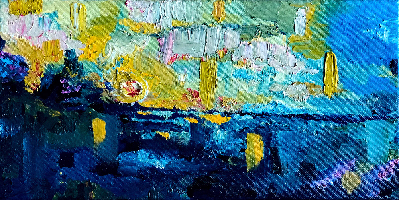 sunset oil paint atmosphere Landscape abstract canvas yellow red blue black indianapolis indiana midwest mellowmodesty