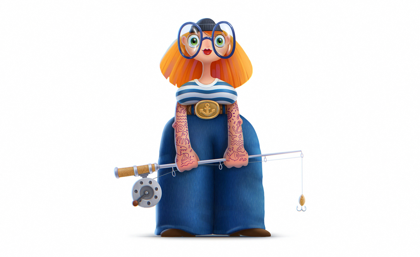 Character ILLUSTRATION  fireman crazy cat lady seagull Cat knitting Halloween new year chef