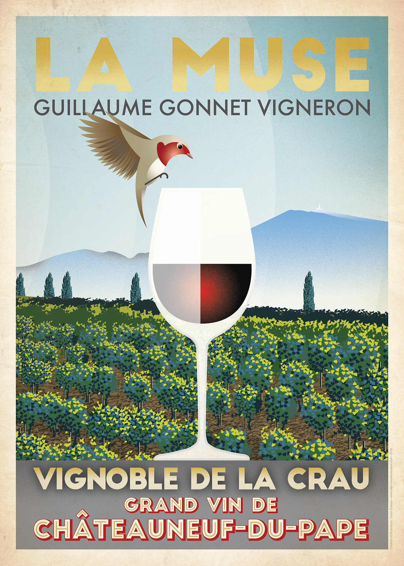 vintage poster wine vineyard Retro ILLUSTRATION  graphic design  affiche vin france