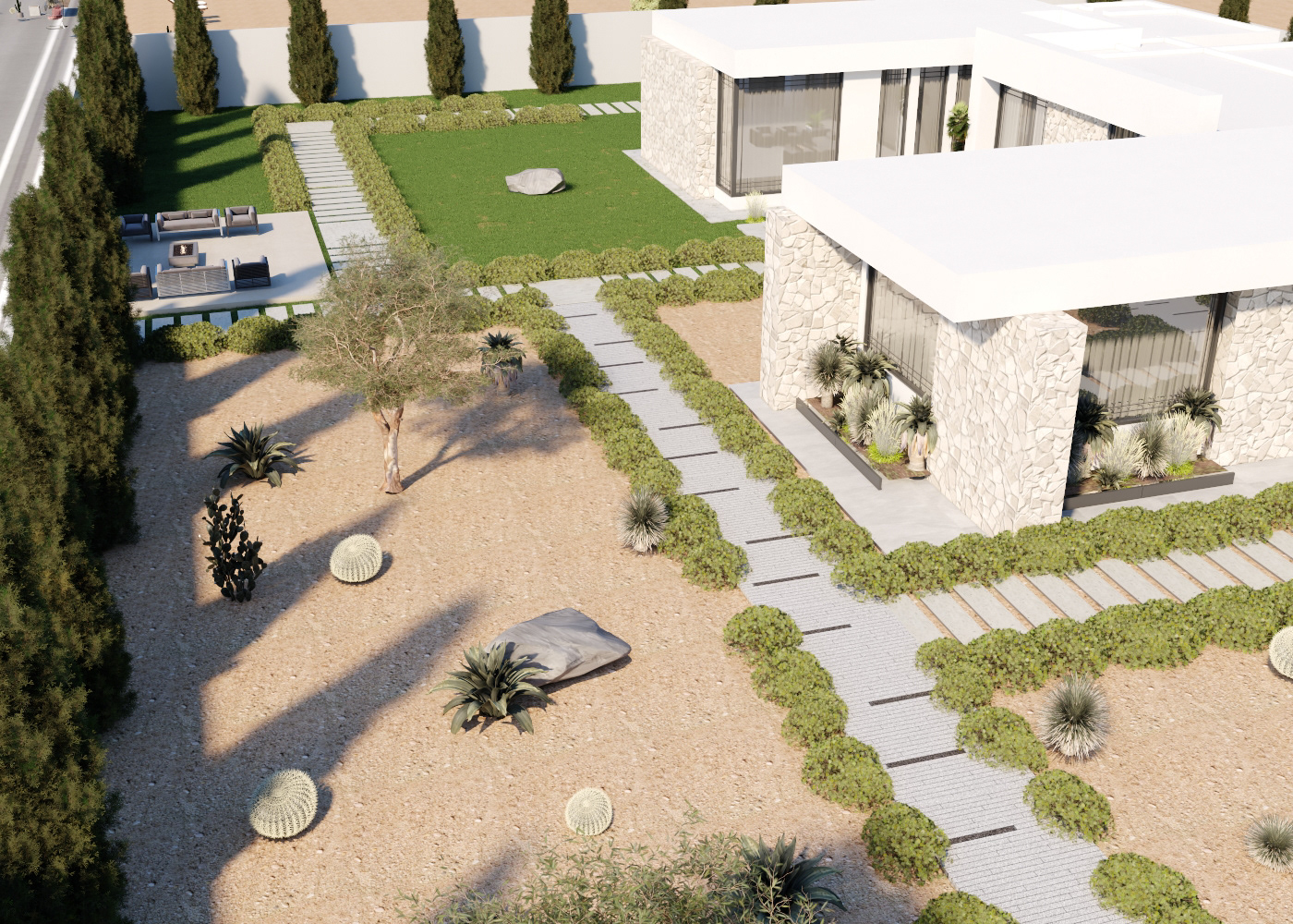 Landscape Landscape Design landscaping garden Villa chalet house design 3D Render